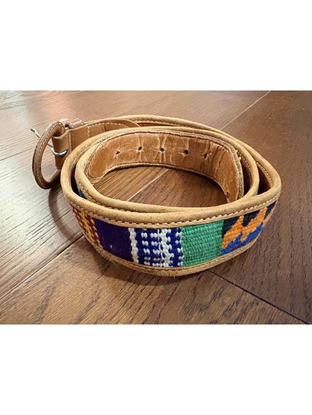 VTG Boho Colorful Southwestern Woven Guatemalan Leather Belt | 34